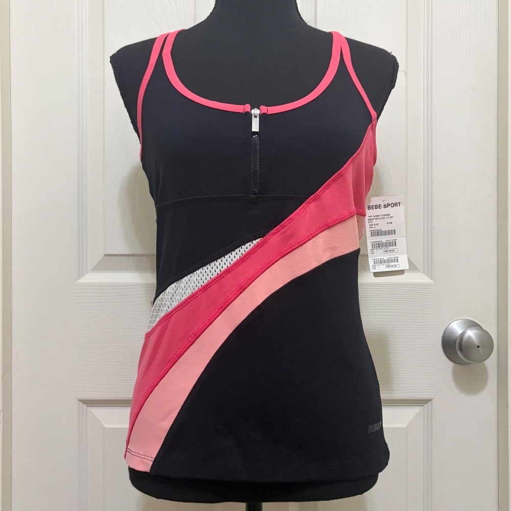 NEW Bebe Sport 1/4 Zip Athletic Tank Top S M L Vintage Y2K USA Made Sporty Gym